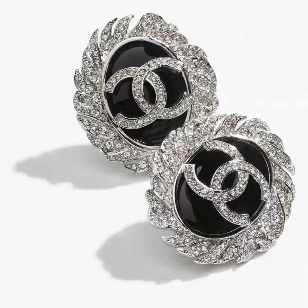 Chanel Black and Silver Women's Earrings